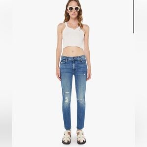Mother Mid Rise Dazzler Ankle Fray Jeans Weekend Kittens Wash Distressed Jeans